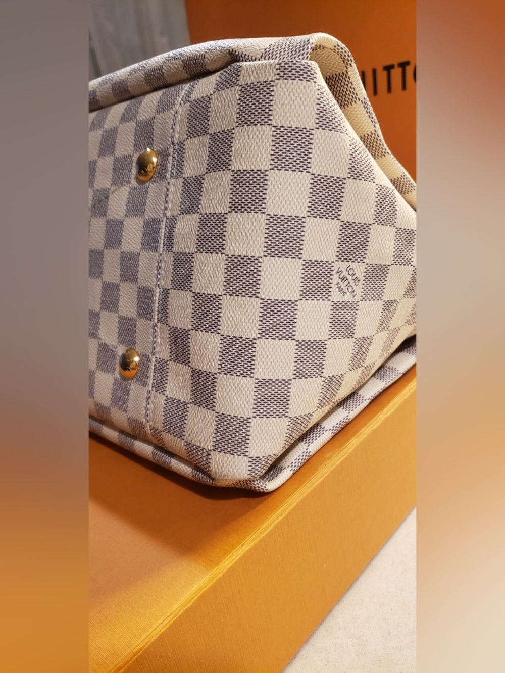 Louis Vuitton Damier Azur Check Hobo Shoulder Bag with Tan Trim - Picture 5 of 16